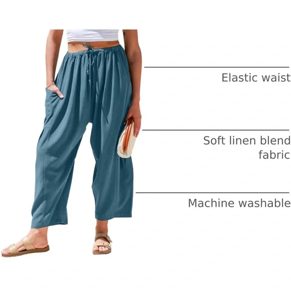 Tarse Women's Teal Wide Leg Pants - Picture 6 of 6